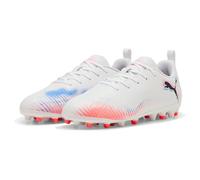 PUMA Future 8 Play MG Jr, Zapatillas de fútbol, Blanco Negro Rojo Brillante, 34 EU
