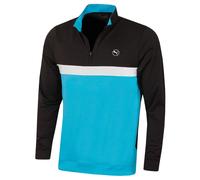 Puma Golf Hombre Color Bloque 1/4 Golf Cremallera Suéter - Black-Aqua Azul - M