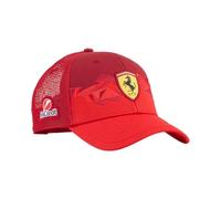 PUMA Gorra Edición Especial Scuderia Ferrari F1 - Las Vegas GP 2025 - Rojo | Material: 100% poliéster, Estampado gráfico del GP de Singapur en la parte frontal, Logotipo de PUMA en el arco trasero