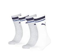 PUMA Heritage Stripe Crew Calcetines, Blanco, Gris y Azul, 35-38 (Pack de 4) para Niños