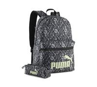 PUMA Juego de Mochila y Estuche Phase 20 l OneSize, Black Apple Spritz Football AOP Green
