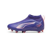 PUMA Kids Cloud Ultra Match+ - Botas de fútbol para niños sin Cordones, Morado, Blanco, Naranja, 35 EU