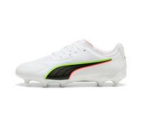 PUMA King 20 Play FG/AG JR - Tenis de fútbol, Color Blanco, Rojo Brillante, Alerta Amarilla, Talla 4.5 de Reino Unido, Puma Alerta Blanca Brillante, roja y Amarilla, 4.5 UK