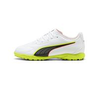 PUMA King 20 Play TT JR - Tenis de fútbol, Color Blanco y Rojo Brillante, Alerta Amarilla, Talla 5 de Reino Unido, Puma Alerta Blanca Brillante, roja y Amarilla, 5 UK