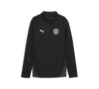 PUMA Manchester City FC Camiseta de Entrenamiento de Manga Larga con Cremallera 1/4 para niños 25/26, Negro (Black x Silver), 140