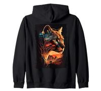 Puma, montañas, puesta de sol, león de montaña, retro, vintage Sudadera con Capucha