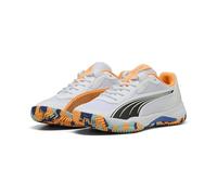 Puma - Nova Court, Zapatos de Tenis Unisexo, Puma White-Puma Black-Vivid Blue-Heat Fire,