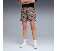 PUMA Shorts estampados Essentials Graphics Animal 4" de talle alto para mujer, Accesoiros, Beige, S