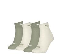 PUMA Quarter Calcetines, Warm White Melange/Green, 39-42 (Pack de 4) Mujeres