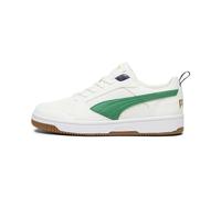 PUMA Rebound V6 Low 75 Years, Zapatillas Unisex Adulto, Blanco cálido Archive Green Navy Gold Pristine, 41 EU