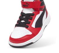 PUMA Rebound V6 Mid Sneakers Kids, Calzado, Blanco/Negro/Rojo, 28 28