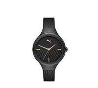 PUMA Reloj de Poliuretano Contour para Mujer, Malla Negra/Dorada, Correa