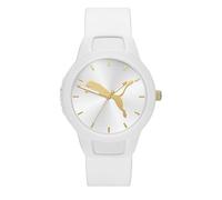 Puma Reloj Reset para mujer, movimiento de cuarzo con correa de poliuretano, silicona, piel o acero inoxidable, Blanco y dorado