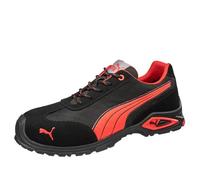 PUMA Safety Madrid Low S1PL FO SR - Zapatos de seguridad para hombre, antideslizantes, transpirables, puntera de aluminio, zapatos de trabajo, negro rojo, 44 EU