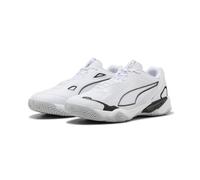 Puma SOLARSTRIKE 4 - Tenis Unisex para Interiores, Color Blanco, Negro y Plateado, Talla 7 de Reino Unido