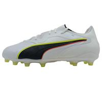 PUMA Tenis de fútbol Unisex King 20 Pro FG/AG, Color Blanco, Rojo Brillante, Alerta Amarilla, Talla 9.5 de Reino Unido, Puma Alerta Blanca Brillante, roja y Amarilla, 44 EU
