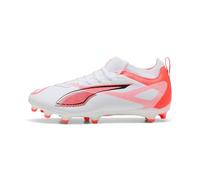PUMA - Ultra 5 Match FG/AG JR, Zapatillas de fútbol Unisexo, PUMA White-PUMA Black-Glowing Red,