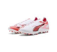 Puma - Ultra 5 Match MG, Zapatillas de fútbol Unisexo, Puma White-Puma Black-Glowing Red,