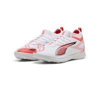 PUMA - Ultra 5 Match TT + Mid JR, Zapatillas de fútbol Unisexo, PUMA White-PUMA Black-Glowing Red,