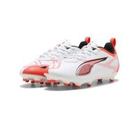 Puma - Ultra 5 Play FG/AG JR, Zapatillas de fútbol Unisexo, Puma White-Puma Black-Glowing Red,