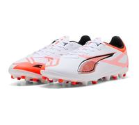 Puma - Ultra 5 Play MG, Zapatillas de fútbol Unisexo, Puma White-Puma Black-Glowing Red,