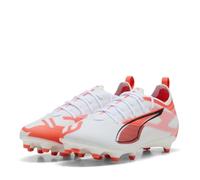 Puma - Ultra 5 Pro FG/AG JR, Zapatillas de fútbol Unisexo, Puma White-Puma Black-Glowing Red,