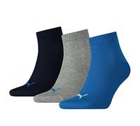 PUMA Quarter Calcetines, Azul/Gris, 39-42 (Pack de 3) Unisex Adulto