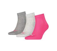 PUMA Quarter Calcetines, Gris/Rosa (Middle Grey Melange/Pink), 39-42 (Pack de 3) Unisex Adulto
