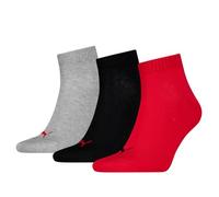 PUMA Cuarto de algodón Reciclado Liso Calcetín, Negro/Rojo, 35-38 (Pack de 3) Unisex Adulto