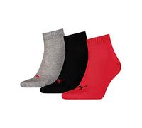 PUMA Unisex Quarter Plain, Calcetines Unisex adulto, negro y rojo, 35-38