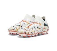 Puma Unisex Youth Future 7 Match Creativity Fg/Ag Jr Soccer Shoes, Puma White-Ocean Tropic-Turquoise Surf-Hot Heat-Sun Stream, 30 EU