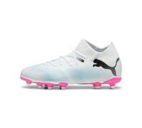 Puma Unisex Youth Future 7 Match Fg/Ag Jr Soccer Shoes, Puma White-Puma Black-Poison Pink, 28 EU