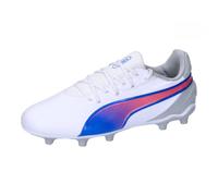 Puma Unisex Youth King Match FG/AG JR Soccer Shoe, Puma White-BLUEMAZING-Flat Light Gray, 37 EU