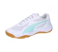 PUMA Unisex Youth SOLARFLASH III JR Indoor Court Shoe, PUMA White-Electric Peppermint, 30 EU