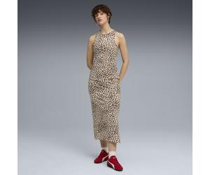 PUMA Vestido ajustado con estampado integral LEO LUXE para mujer, Ropa, Blanco, XL