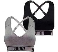 PUMA Women's Seamless Sports Bra Removable Cups - Adjustable Straps Moisture Wicking (2 Pack)