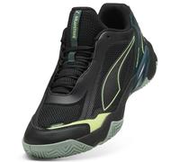 PUMA Solarstrike 4, Zapato de Tribunal Interior Unisex Adulto, Black Green Terrain Fizzy Light Musgo, 38 EU