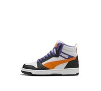 Puma - Zapatillas Mixtas para niños Rebound V6 Mid Jr, Puma White Orange GLO Puma Black, 4.5 UK