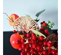 Pumixiy Arreglo de granada artificial, decoración de caqui con bayas rojas y hojas verdes para decoración festiva del hogar, decoración de mantel de vacaciones y (A)