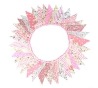 Pumixiy Banderines triangulares florales de algodón vintage de 33 pies con 36 banderines para interiores y exteriores, jardín, fiesta, boda, celebración (rosa)
