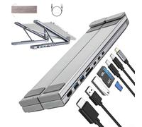 Pumixiy Estación de acoplamiento para laptop, con soporte ajustable, ranuras para tarjetas SD/TF, puertos USB 3 0, carga rápida USB C PD de 100 W, salida 4K, diseño de aleación de aluminio