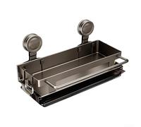 Pumixiy Fregadero de cocina de acero inoxidable con ventosa, soporte de esponja grande, para jabón y depurador, estante de drenaje desmontable, para pared de azulejos, gris (C)