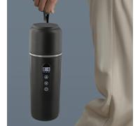 Pumixiy Hervidor eléctrico para coche, con pantalla LCD, taza de viaje portátil de 500 ml, acero inoxidable 316, caldera de agua calentada de 5 V/12 V/24 V, para fideos de café y té (negro)