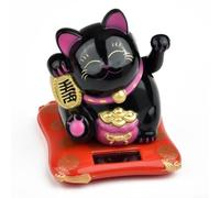 Pumixiy Lucky Cat Solar Powered Hand Waving Cat Fortune Beckoning Maneki Neko Adorno decorativo Figura solar para coche, hogar, oficina, decoración de escritorio, 7 x 6,5 x 7,5 cm, blanco (negro)