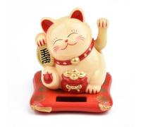 Pumixiy Lucky Cat Solar Powered Hand Waving Cat Fortune Beckoning Maneki Neko Adorno decorativo Figura solar para coche, hogar, oficina, decoración de escritorio, 7 x 6,5 x 7,5 cm, blanco (amarillo)
