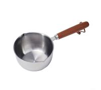 Pumixiy Olla para derretir mantequilla de acero inoxidable, sartén multiusos, mini calentador de leche, con mango de madera, para estufa eléctrica de gas de inducción de 150 ml, 300 ml, 500 ml (300 ml