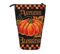 Pumpkin Autumn Blessings - Bolsa telescópica de pie para lápices, bolsa de tela Oxford, portátil, para niños, niñas, adolescentes, estudiantes, oficina, Black, Talla única