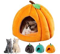 Pumpkin Cat Bed, 2025 Cute Pumpkin Shape Cat Cave, with Removable Cushion, for Kitten Small Dogs (Orange,L)