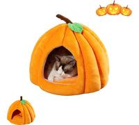 Pumpkin Cat Bed, 2025 New Pumpkin Cat Bed, with Removable Cushion, Warm Cave Nest Sleeping Beds Puppy House,for Cats Small Dogs (Orange,Medium)