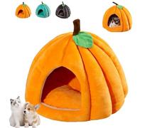 Pumpkin Cat Bed, Cute Halloween Pumpkin Shape Cat Cave Bed, Ca Tent with Removable Cushion, Warm Cave Nest Sleeping Be Puppy House for Cats Small Dogs (Orange,S)